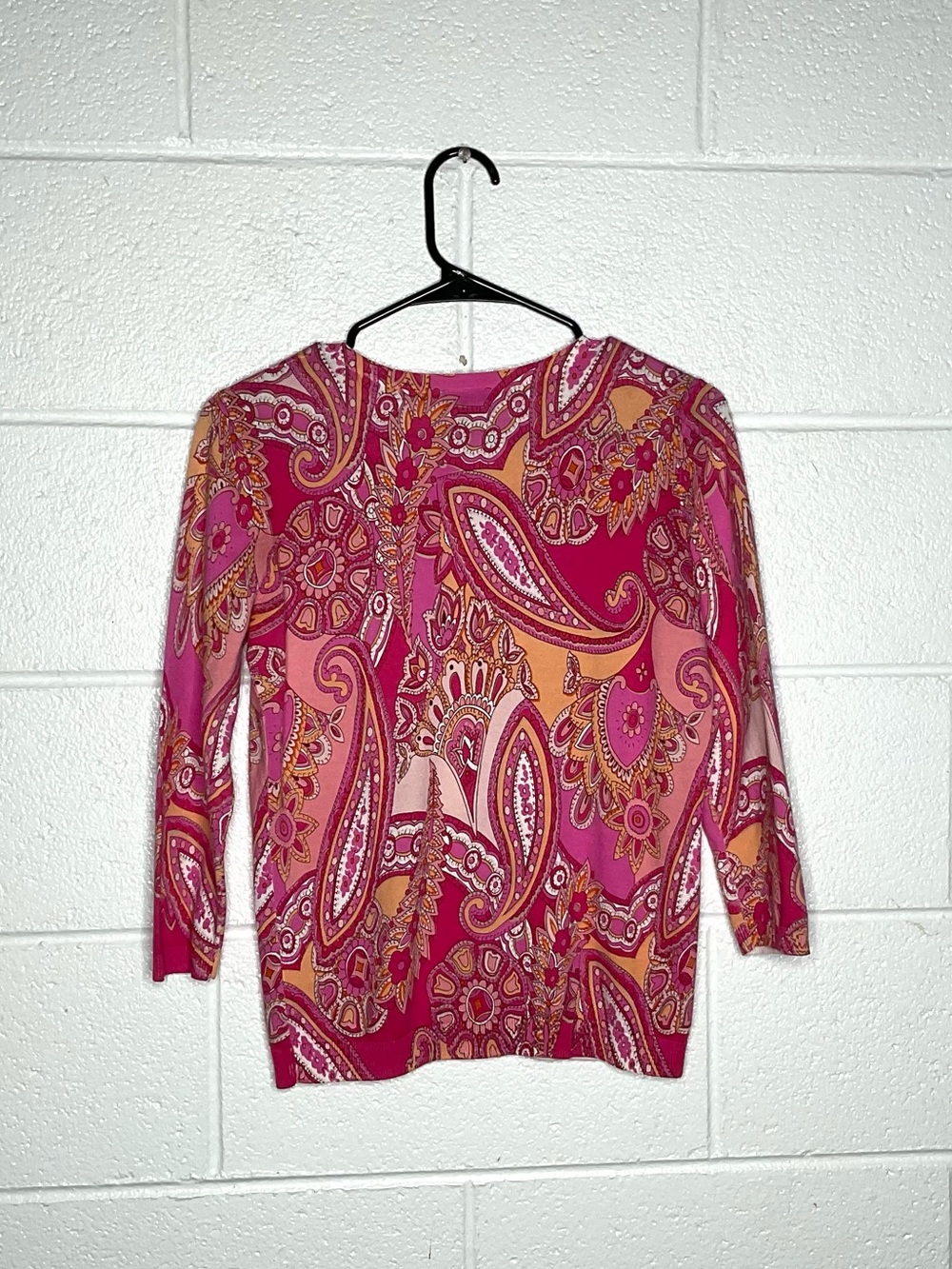 < Talbots Pink/Orange Paisley Pattern Cardigan Size Small > - Picture 6 of 6
